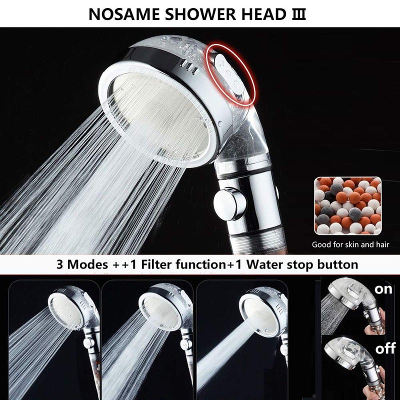 NosameÂ® Shower Head â…¢ï¼ŒHigh Pressure Water Saving 3 Mode with ON/Off Pause Function Spray Filter Filtration RV Handheld Showerheads 1.6 GPM for Dry Skin & Hair Spa - Image 2